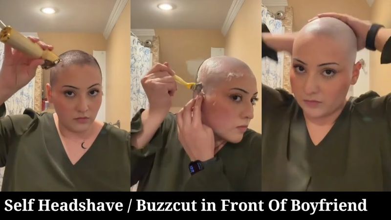Headshave Challenge Completed 🥵 Girl Self Headshave in Front Of Boyfriend | Buzzcut and Razor Shave
