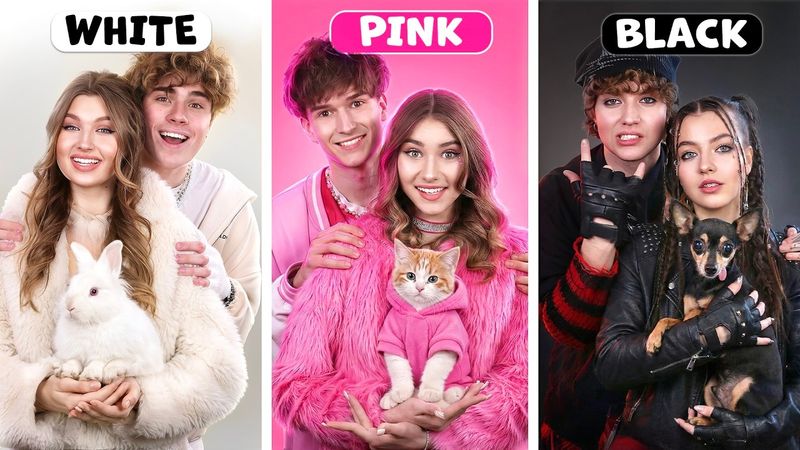 Черная vs Розовая vs Белая Пара! Девушки vs Парни в Челлендже Животных