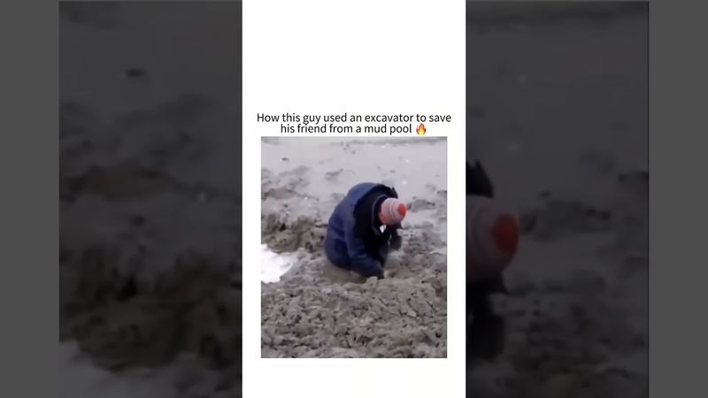 How this guy used an excavator to save his friend from a mud pool 🔥