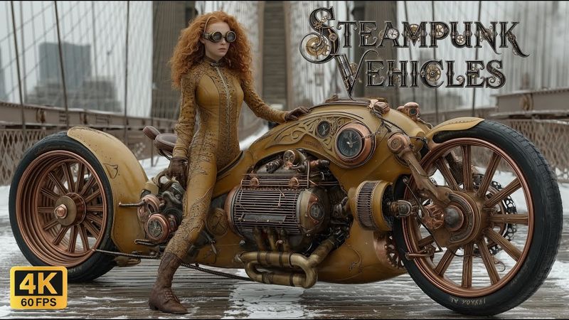 Ruas de Bronze da Cidade de Nova York (Parte 3 da Série) Veículos Steampunk Épicos, IA 4K