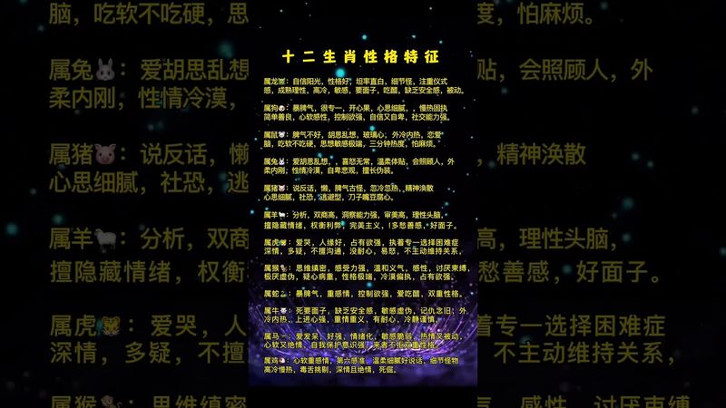 十二生肖性格特徵大公開！你是哪一型？ #生肖 #十二生肖 #運勢 #生肖運勢 #玄學 #風水 #命理 #shorts #人生感悟 #易经 #生肖命理 #正能量 #国学文化
