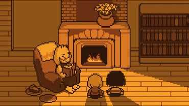 Undertale Home but with a cozy fireplace and thunder