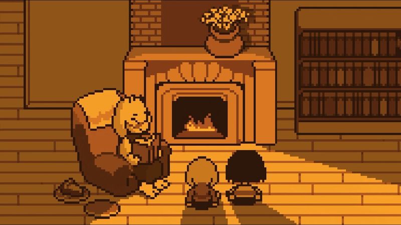 Undertale Home but with a cozy fireplace and thunder