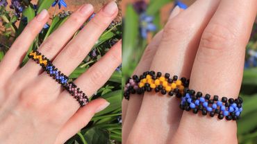 Кольцо из бисера волна в технике крестик