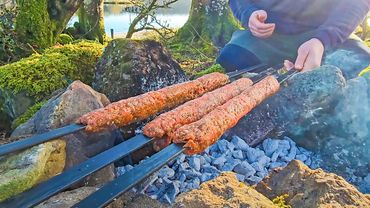 Greek Gyros Cooked over FIRE in the Forest | ASMR Cooking in Nature