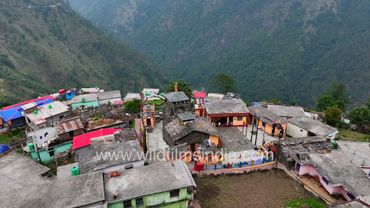 Old Rakeshwari Temple amid clutter of modern day Ransi village in Ukhimath, Rudraprayag Uttarakhand