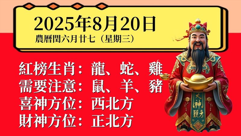 每日小運播報~2025年 8月20日(星期三) 農曆閏六月廿七