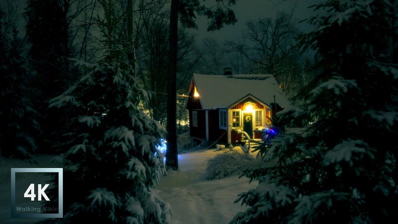 Heavy Snowfall at Night Walk 4K HDR Sweden