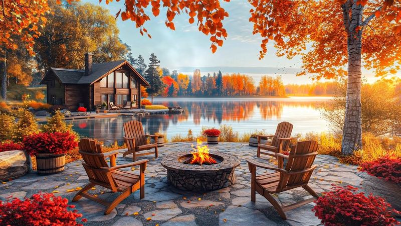 Peaceful Autumn Retreat: Soothing Lakeside, Cozy Fire Pit Ambience, and Nature Sounds for Relaxing