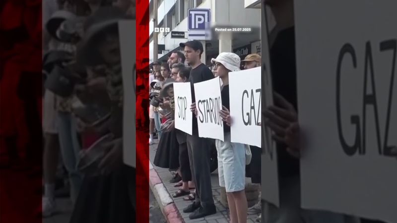 Protesters in Tel Aviv's streets call for the Israeli government to end the Gaza conflict. #BBCNews