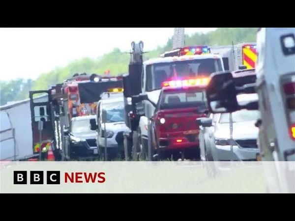 Multiple people dead and several trapped after Niagara Falls bus crash | BBC News