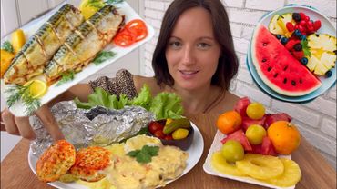 МУКБАНГ ПЮРЕ СКУМБРИЯ РЫБНЫЕ КОТЛЕТЫ МИНТАЙ В СЛИВКАХ РЕЦЕПТЫ ФРУКТЫ