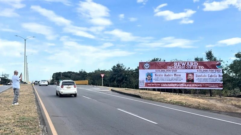 Billboard with a reward for Venezuelan President Maduro appears on a highway | AFP