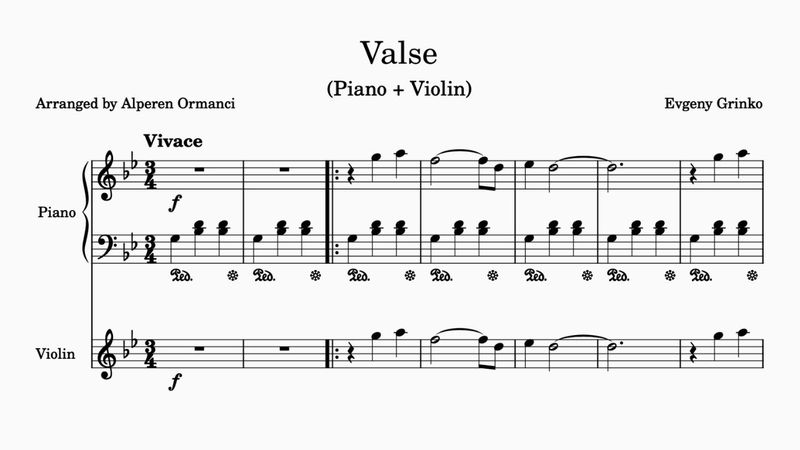 Valse - Evgeny Grinko - Piano + Violin Sheets