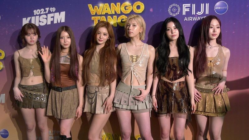 Girl group NMIXX attends iHeartRadio's 102.7 KIIS FM Wango Tango 2025 green carpet