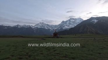 Chaukhamba dominates small temple at Budha Madmaheshwar of the Panch Kedar in Uttarakhand