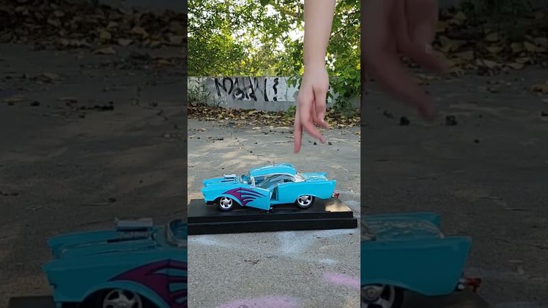 57 chevy crushed by heels #asmrcrush #diecastcars #highheelcarcrush #satisfying #modelcarcrush