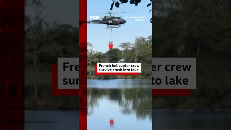 A French helicopter crew have survived their aircraft crashing into a lake. #France #BBCNews