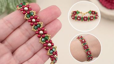 آموزش آسان دستبند کریستالی ✨ دستبندهای گل کریسمس 🎄#صنایع_دستی_خودتان_را_بسازید ۲۰۲۵ #مهره_دوزی