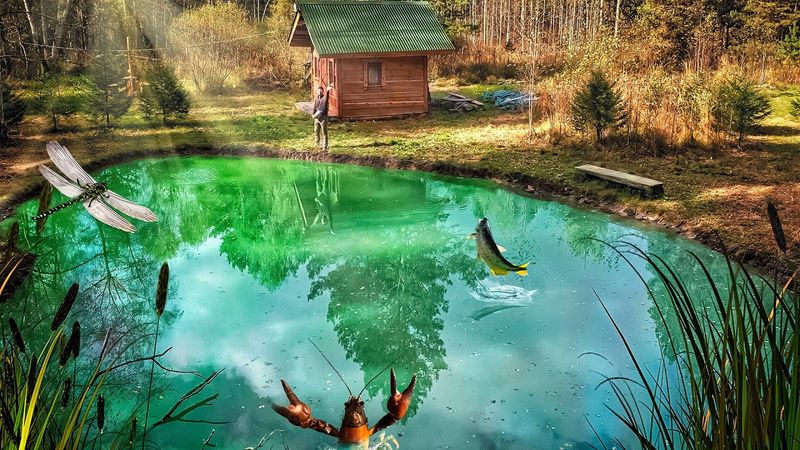 Voici ce qui est arrivé à l'étang dans la forêt en trois mois Un étang avec des écrevisses