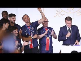Macron welcomes PSG team to presidential palace to celebrate their historic Champions League win