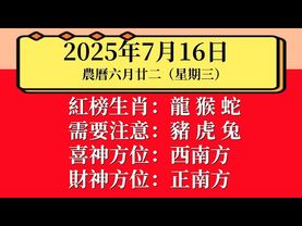 小運播報：2025年7月16日（星期三）農曆六月廿二