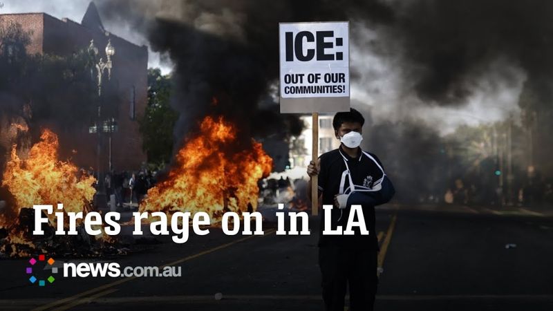 Fires rage on near LA City Hall during Anti ICE protests
