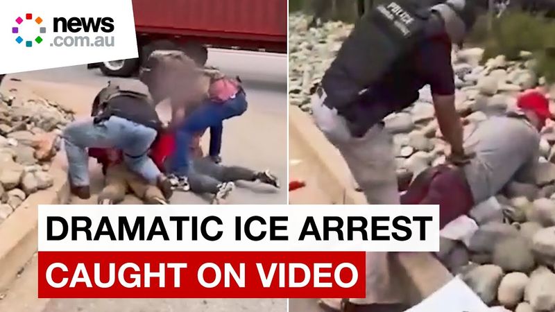 Moment ICE agents pile on alleged illegals after tip-off
