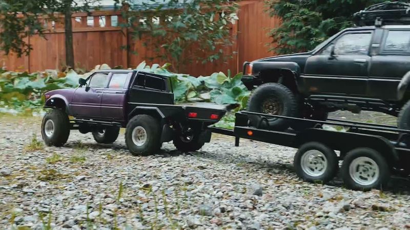 RC4WD LWB & 4Runner out on trail. BigDog 1/10 Trailer. 1:10 scale