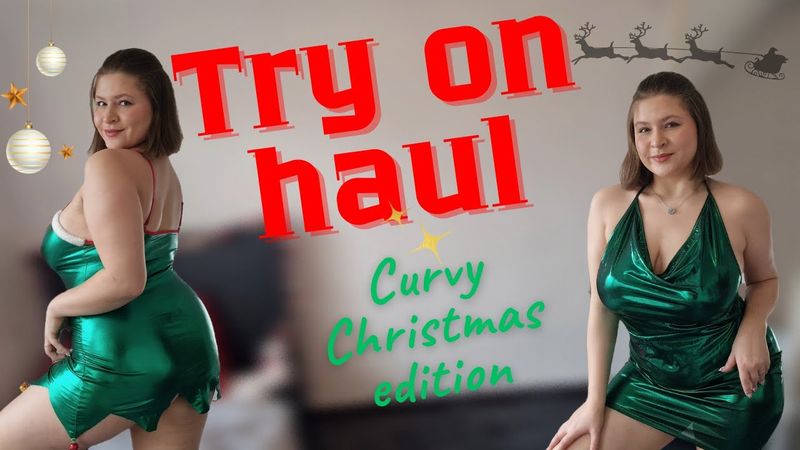 [4K] 🎄Christmas Try-On Haul - Shiny & Silk Dress | Curvy Model
