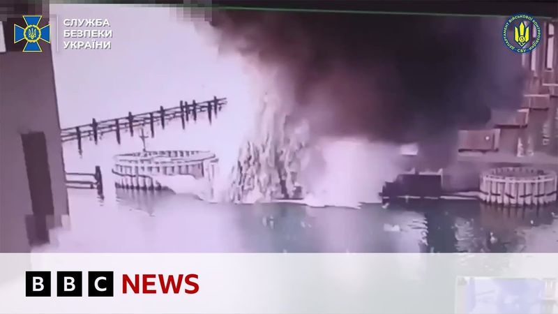 Russian-built Crimea bridge hit with underwater explosives, Ukraine says | BBC News