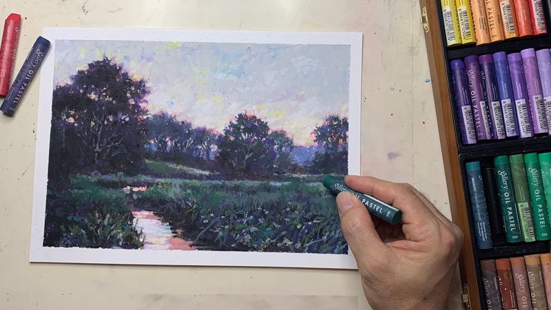 오일 파스텔로 들판 풍경 그리기 Drawing Field Scenery with Oil Pastel