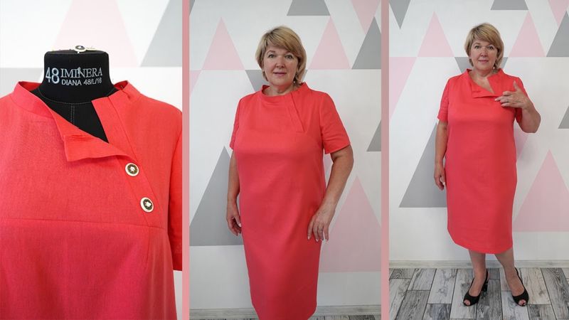 Элегантное летнее платье из льна с оригинальной горловиной. Моделирование и раскрой