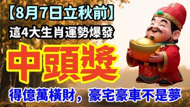 【8月7日立秋前】這4大生肖運勢爆發，中頭獎得億萬橫財，豪宅豪車不是夢！#生肖  #運勢  #玄學 #風水