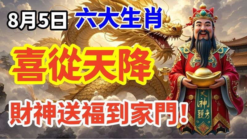千萬別錯過！8月5日六大生肖喜從天降，財神送福到家門！
