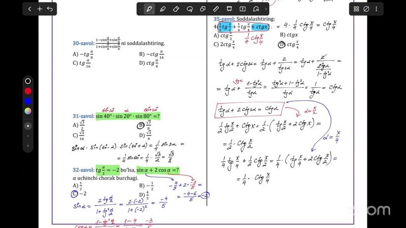 Trigonometriya 5-6-Testlar Tahlili