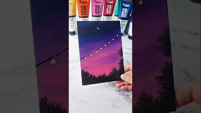 Easy way to paint a pink sky / acrylic painting ideas for beginners ✨️