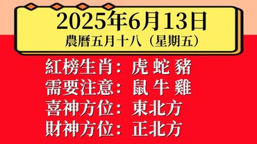 小運播報：2025年6月13日 星期五 農曆五月十八