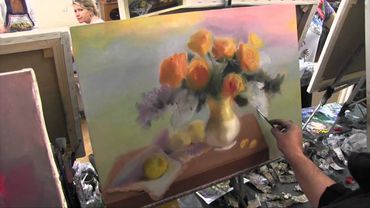 Желтые цветы в вазе , научиться рисовать цветы, розы маслом, Сахаров Игорь