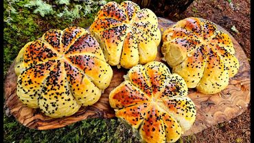 Halloween pumpkin bread (Halloween treats, ASMR cooking, Forest, Camping)