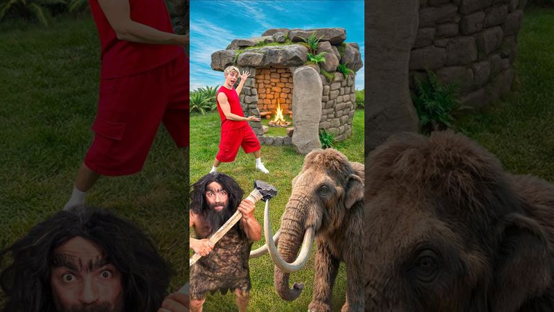 原始小屋 vs 穴居人！🛖🪓👣