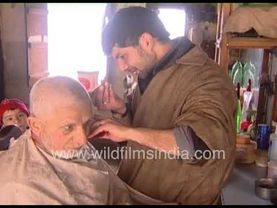 Hair cutting salon shop for men in 1990's Srinagar, Kashmir