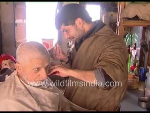 Hair cutting salon shop for men in 1990's Srinagar, Kashmir
