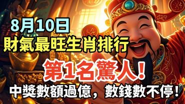 別錯過！8月10日財氣最旺生肖排行，第1名驚人！賺到手軟不是夢！#生肖  #運勢  #玄學 #風水