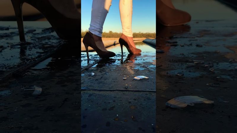 #asmr Glass vase crush in dirty jeans + disposal wearing pumps high heels