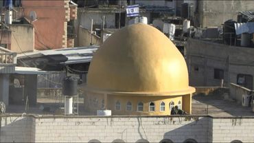 Israeli flag atop mosque's dome in West Bank's Nur Shams camp | AFP