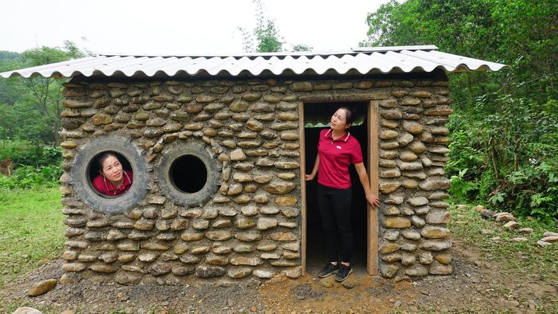 60DAY: Girl TRUCK Driver Built a LOG Cabin & Campus Out of Many Stones  from Start to Finish