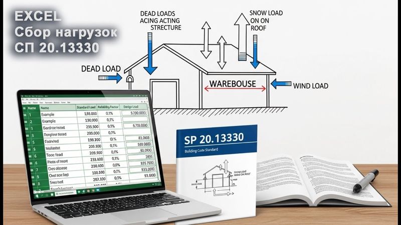 [НИП-Склад] 03  Сбор нагрузок на каркас в Excel | СП 20 | Постоянные, снеговые, ветровые нагрузки