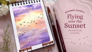 Birds Flying over the Sunset: Beginner friendly watercolor tutorial