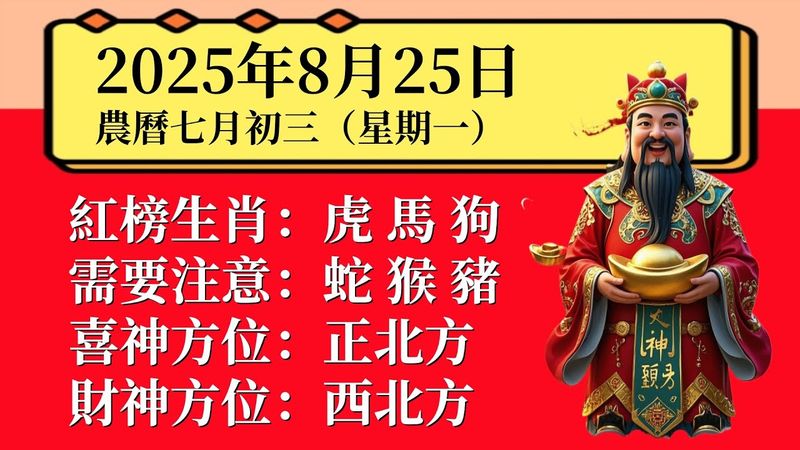 明日小運播報～2025 年 8 月 25 日（星期一）農曆七月初三